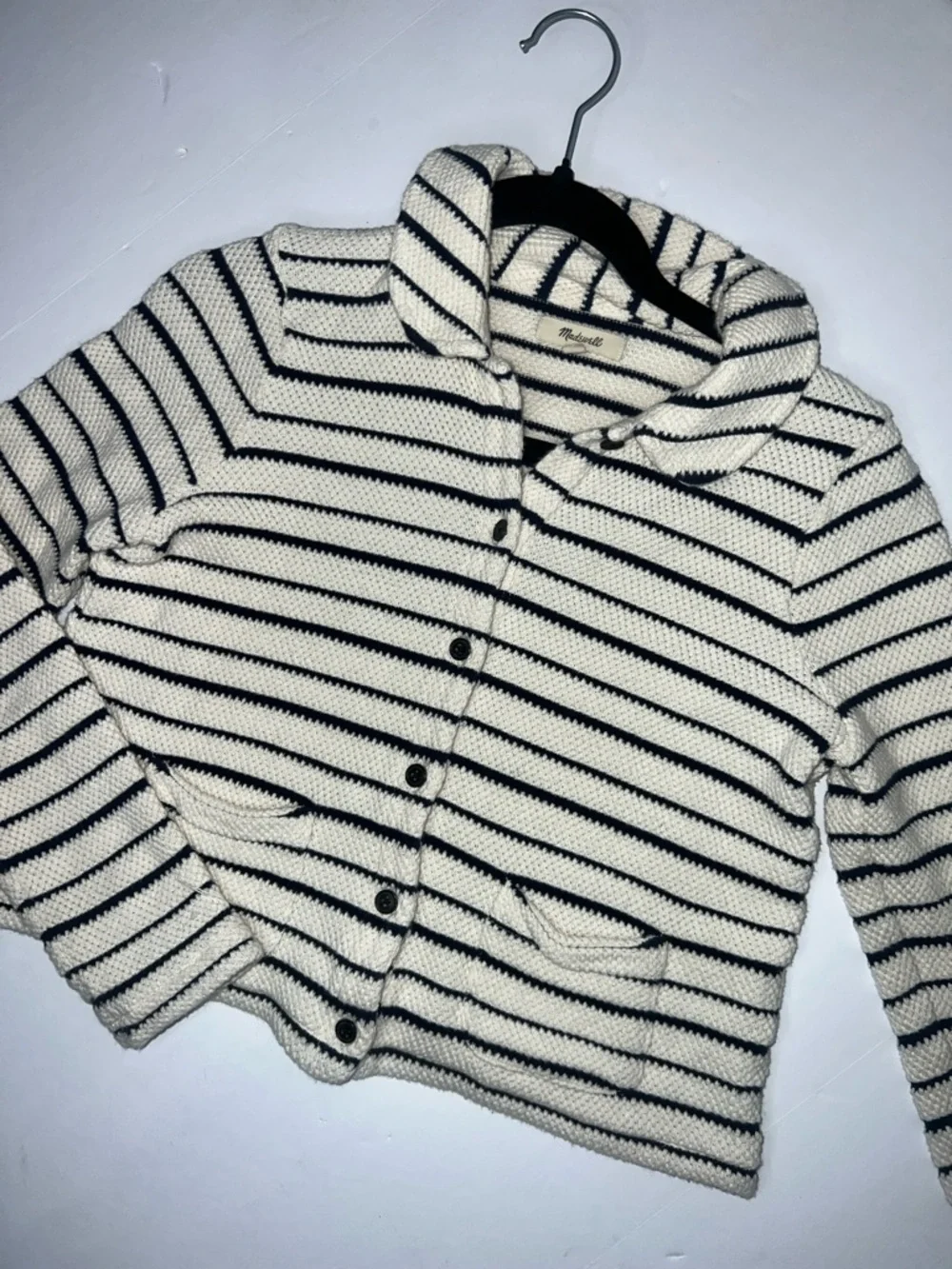 Women’s Madewell Cream and Navy Striped Shawl Collar Cardigan XS - Picture 1 of 8